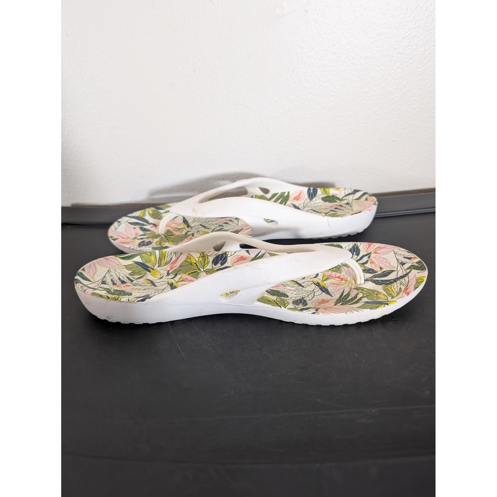 Crocs Kadee II Flip Flops Womens 10 White Tropical Floral Print Sandals 205078 - Picture 7 of 10